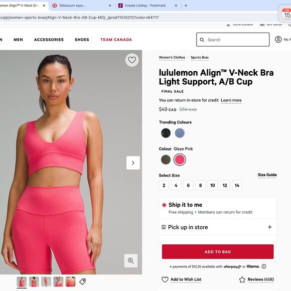 lululemon Align V-Neck Bra, Light Support, A/B Cup - Picture 1 of 1